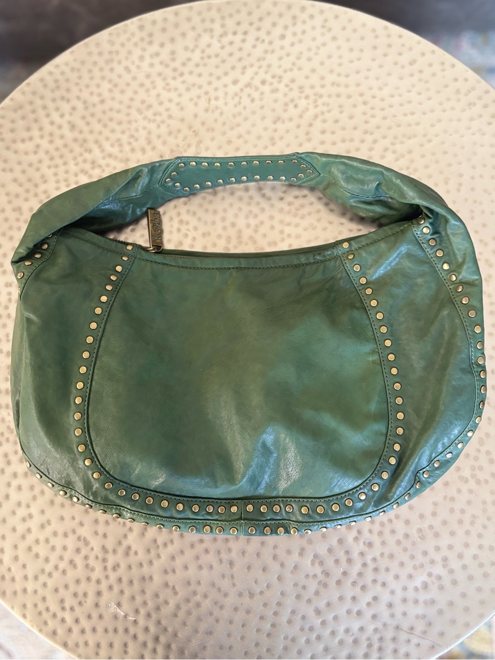 Kooba Green Leather Studded Hobo Shoulder Bag Y2K NWOT Boho Luxe